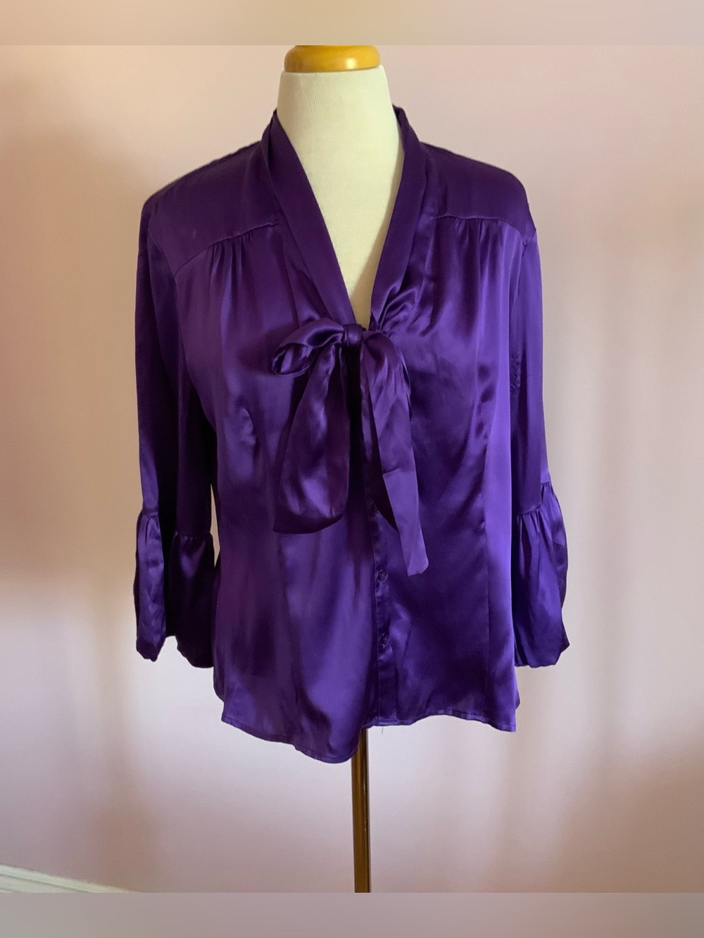 Sunny Leigh Purple Silk Tie-Neck Blouse